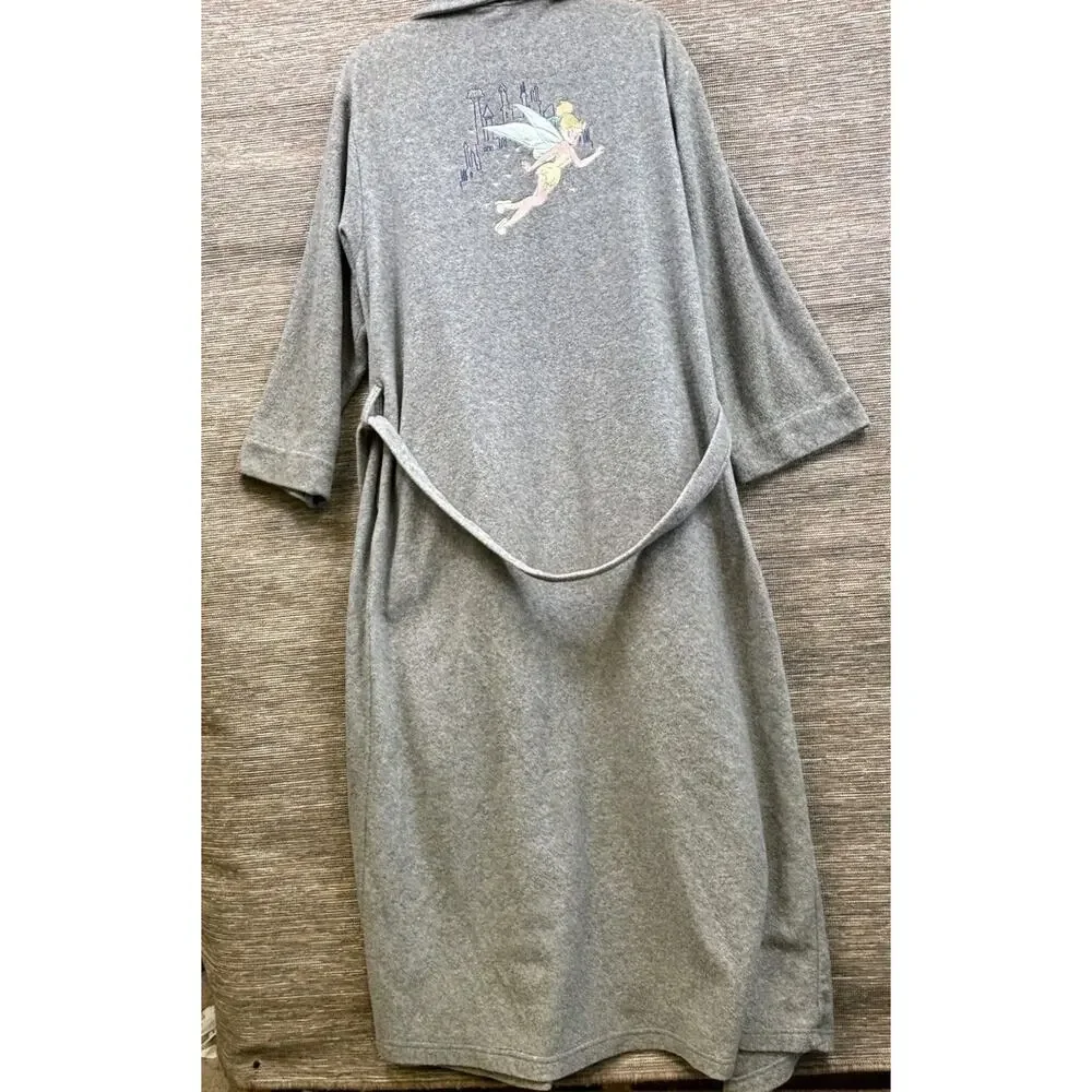 Disney TinkerBell Vintage Y2K Bath Robe Womens Size Large Gray Belted EUC - Picture 2 of 8